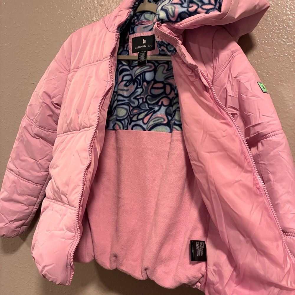 NWT London Fog Girls Lilac Quilted Hooded Puffer Coat Jacket-Warm Winter L 14/16